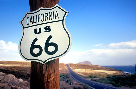California Route 66 sign on a telegraph pole